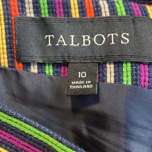 Talbots SZ 10 Navy Multi Stripe Pencil Skirt Office Capsule Wardrobe Timeless - Picture 4 of 5
